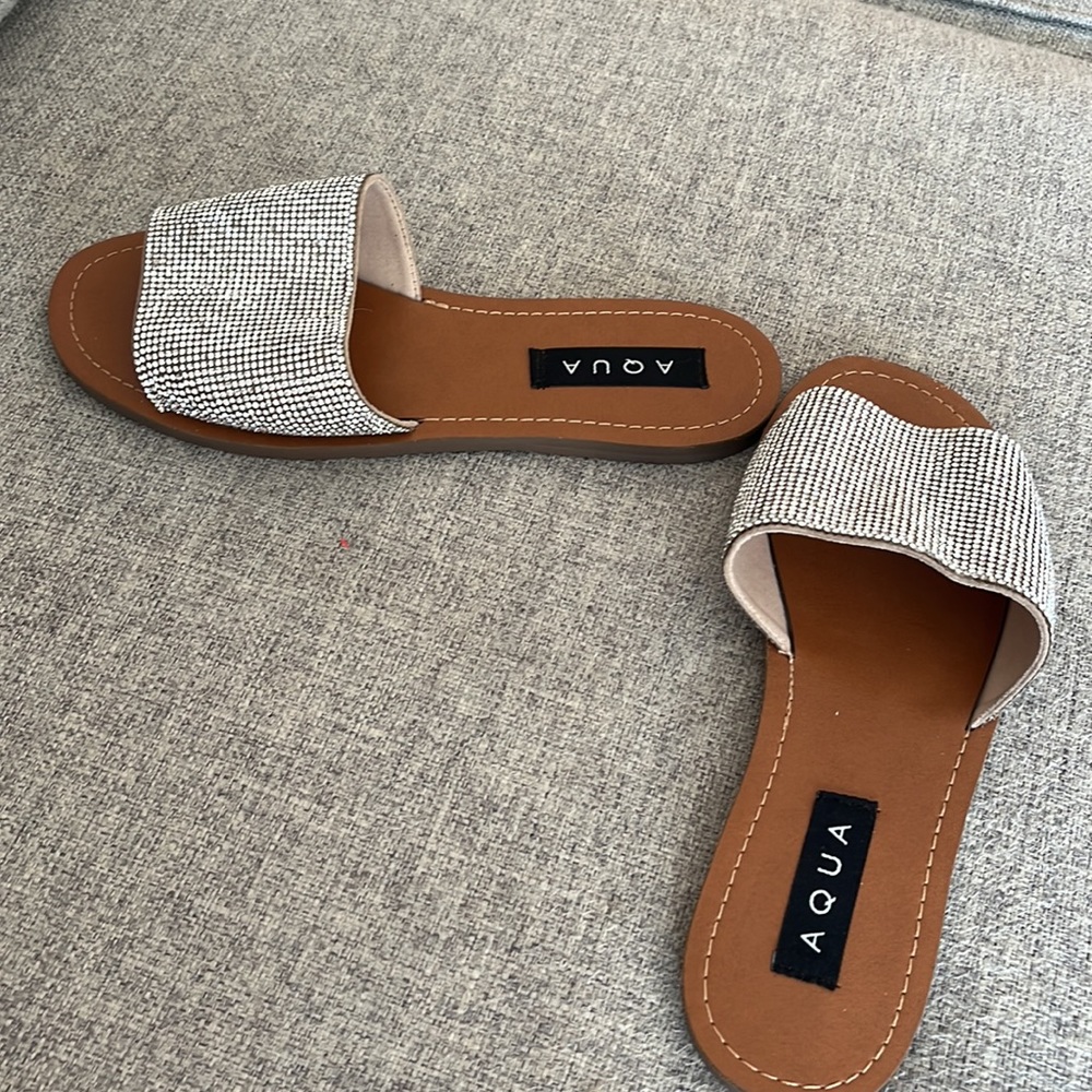 Aqua rhinestone slides size 7.5
